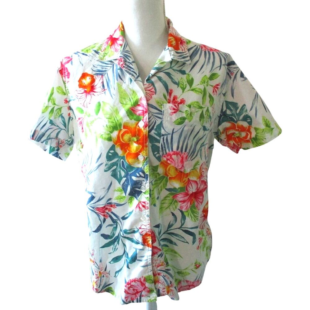 Liz Claiborne Liz Wear Women's Short Sleeve White Floral Button Front Shirt Sm.